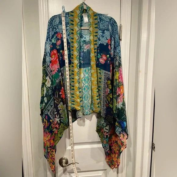 NWT Coldwater Creek OS Colorful Patchwork Flowy Open Front Kimono Top Kaftan - Picture 5 of 8